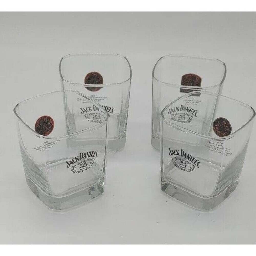 Jack Daniels Old No. 7 1914 Set of 4 Tennessee Whiskey Square Drinking Glasses